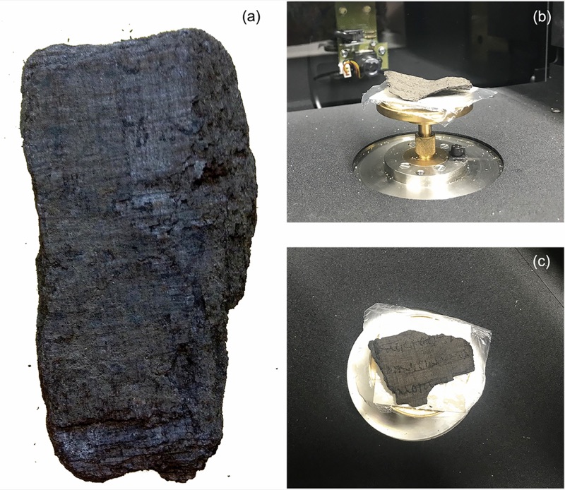 Carbonized Herculaneum papyrus scroll